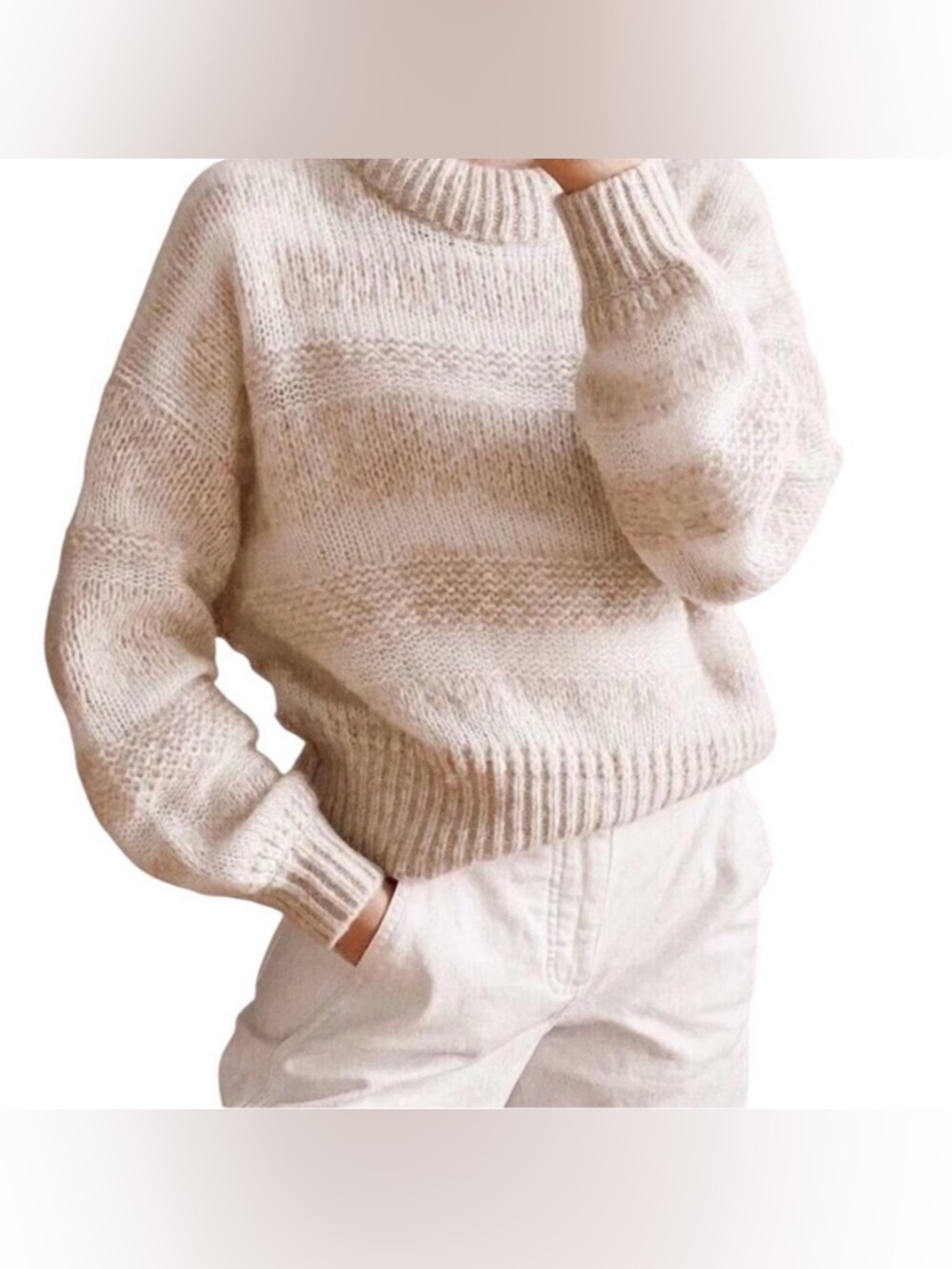 Everlane The Puff Sweater Heathered Oat Wool Cotton Blend Size Medium - Picture 2 of 13